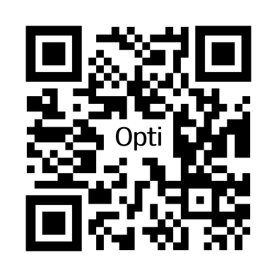 QR-kod med Opti-logga. Scanna via Android eller iOS för att ladda ner vår app